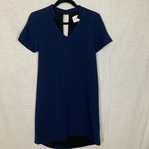 Navy Blue Mock Collar Sheath Dress